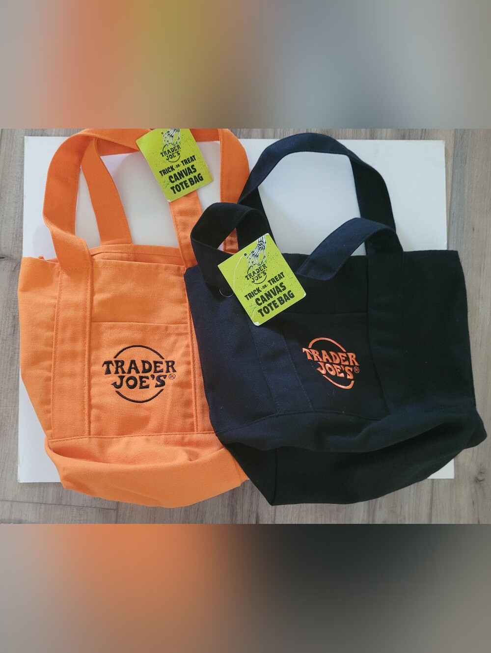 Trader Joe's Canvas Tote Bags NWT  Orange and  Black Halloween